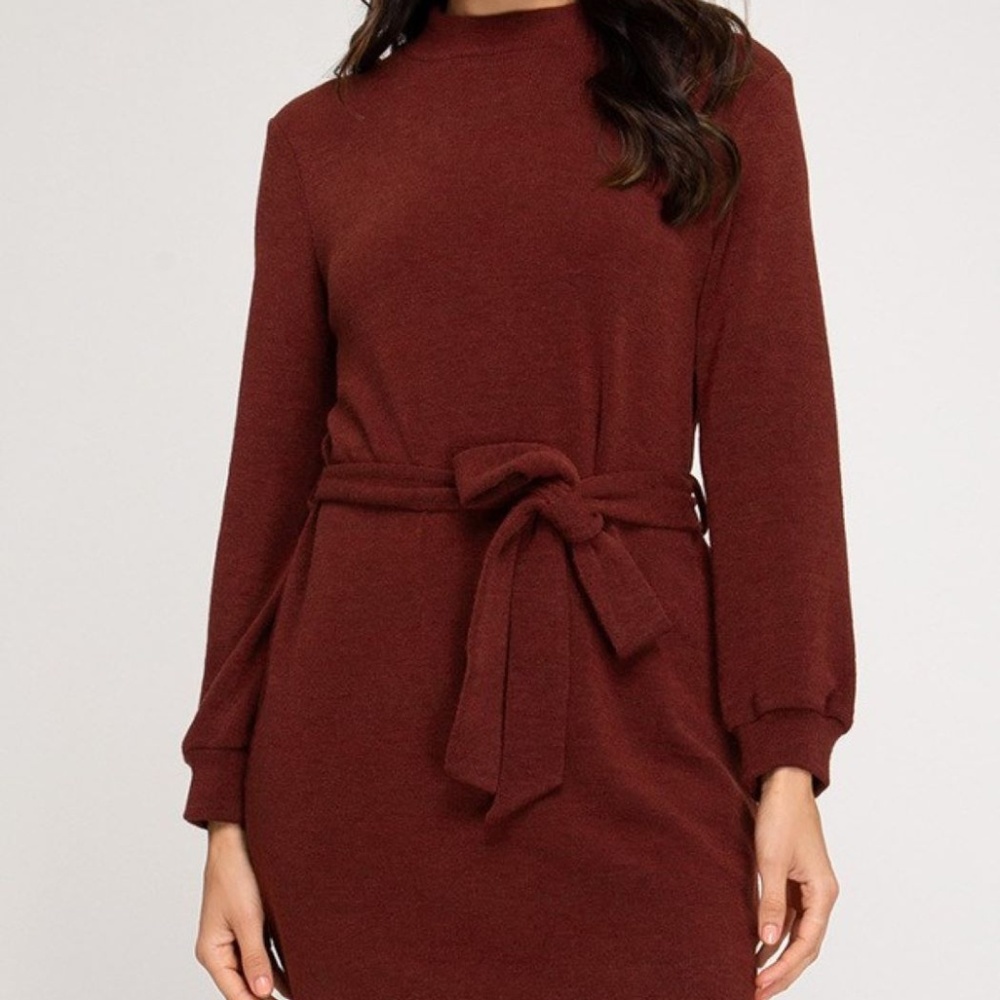 MOCK TURTLENECK LONG SLEEVE FALL DRESS